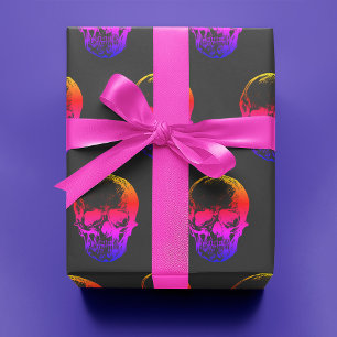Techno Holographic Skull on Grey    Wrapping Paper