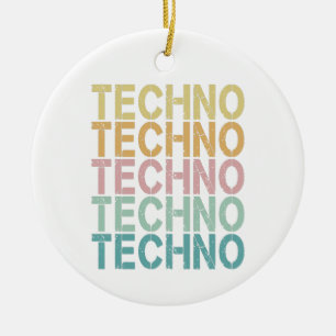 Techno House Retro Lettering Electro Vintage Rave Ceramic Tree Decoration