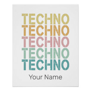 Techno House Retro Lettering Electro Vintage Rave Poster