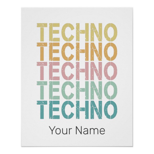 Techno House Retro Lettering Electro Vintage Rave Poster (Front)