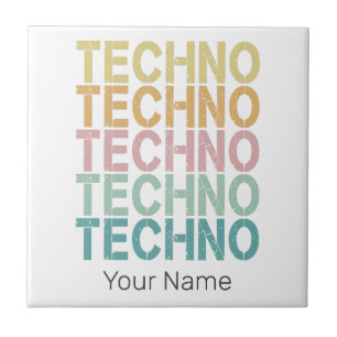 Techno House Retro Lettering Electro Vintage Rave Tile