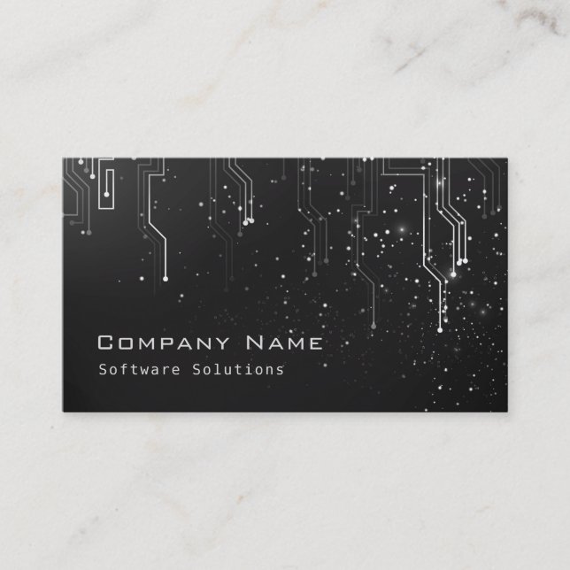 Techno Modern Design Business Card - Black & White (Front)