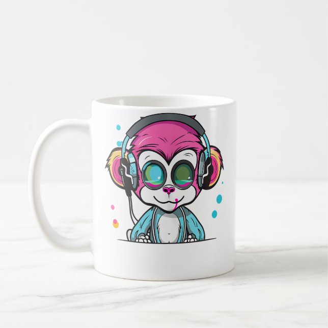 Techno Party Monkey Edm Rave Coffee Mug (Left)