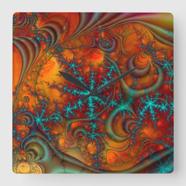 Techno Psychedelic Fractal Decor Square Wall Clock (Front)