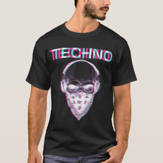 Techno Skull Glitch Trippy EDM Rave Hardstyle Gift T-Shirt