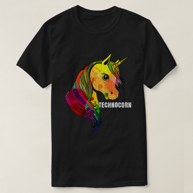 Techno Unicorn Trance EDM Rave T-Shirt (Design Front)