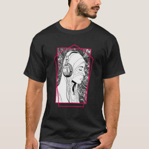 Techno Vaporwave Nun Christian God Music Headphone T-Shirt
