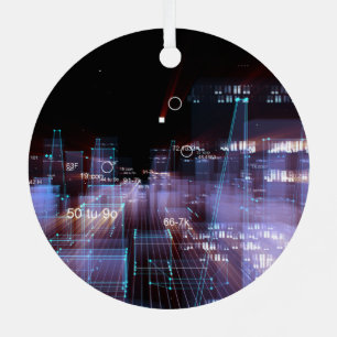 Technological digital city metal tree decoration