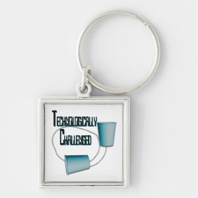 Technologically Challenged Square Humour Key Chain (Front)
