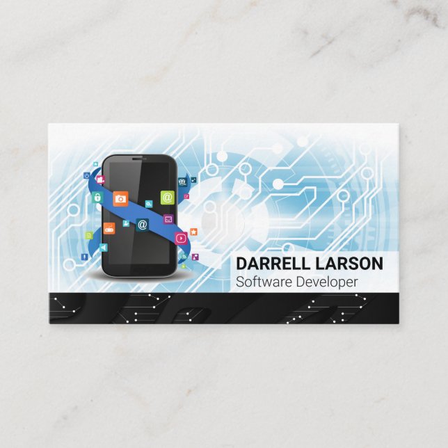 Technology Background | Phone Apps Software Logo Business Card (Front)