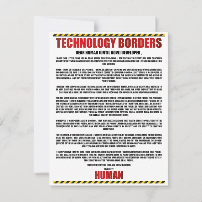 TECHNOLOGY BORDERS MESSAGE CARD (Front)