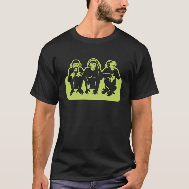 Technology Conspiracy Theory, Three Wise Monkeys P T-Shirt (Front)