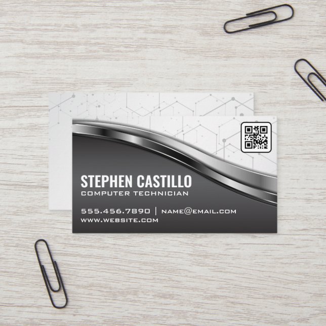Technology | Modern | QR Code Business Card (Front/Back In Situ)