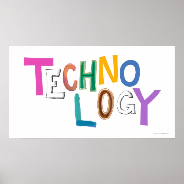Technology modern word art tech geek fun colourful poster (Front)