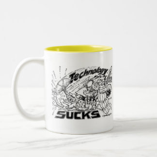 technology sucks monkey Two-Tone coffee mug
