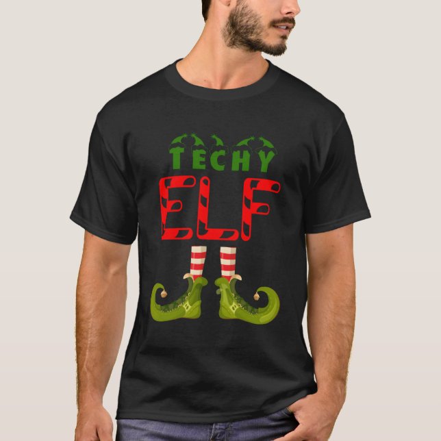 Techy Elf Funny Group Matching Family Pyjamas For  T-Shirt (Front)