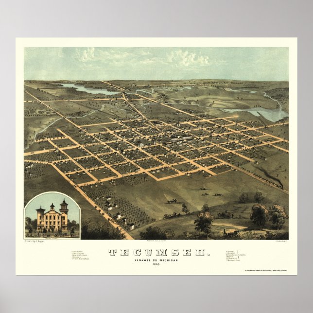 Tecumseh, MI Panoramic Map - 1868 Poster (Front)