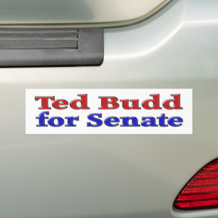 Ted Budd for Senate with red blue text  Bumper Sticker