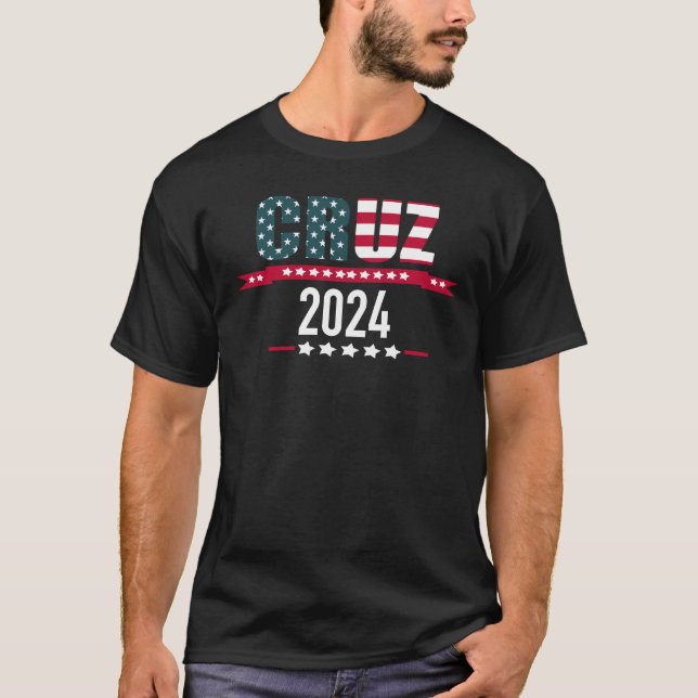 Ted Cruz 2024 For President American USA Flag T-Shirt (Front)