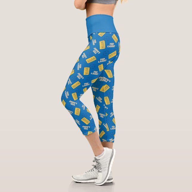 Ted Lasso | Believe Sign and Ball Toss Pattern Capri Leggings (Left)