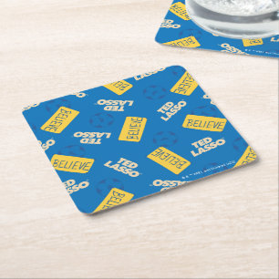 Ted Lasso Believe Sign and Ball Toss Pattern Square Paper Coaster