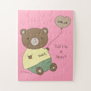 Tedd E. Teddy Bear Pink Personalised Jigsaw Puzzle