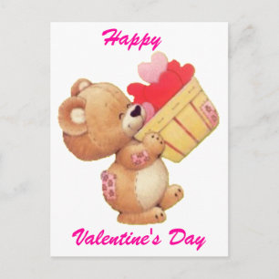 Teddy And A Basket Of Hearts Holiday Postcard