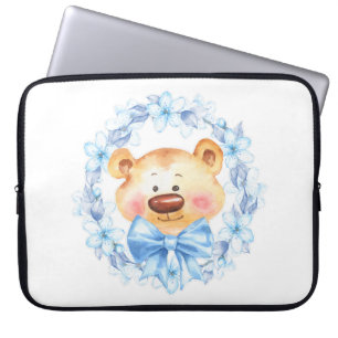 Teddy and blue flowers laptop sleeve