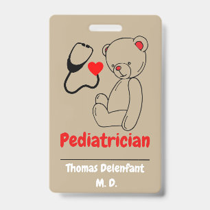 teddy and heart stethoscope badge ID badge