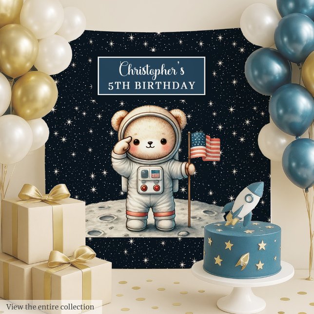Teddy Astronaut Backdrop for Little Boy’s Party Tapestry (Teddy Astronaut Backdrop for Little Boy’s Party)