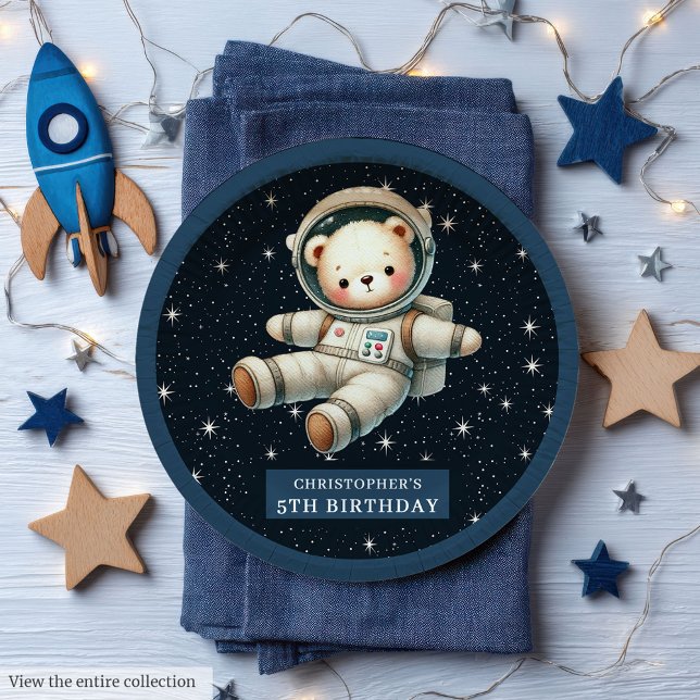 Teddy Astronaut Boy Birthday Party Paper Plate (Teddy Astronaut Boy Birthday Party Paper Plate)