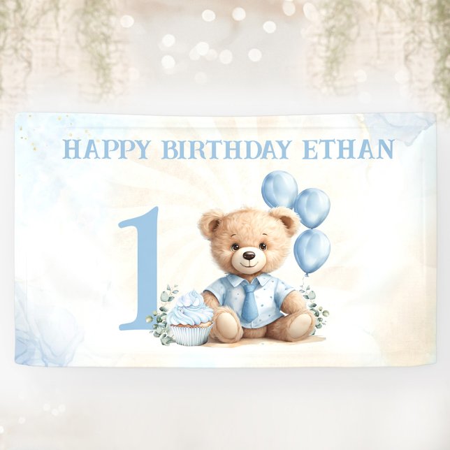 Teddy Bear 1st Birthday Blue Balloons Banner (Teddy Bear 1st Birthday Blue Balloons Banner)