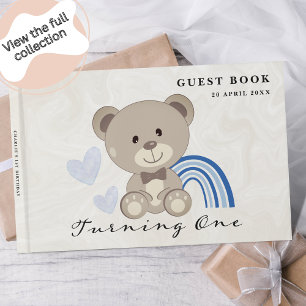 Teddy Bear 1st Birthday Blue Guest Book