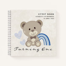 Teddy Bear 1st Birthday Blue Guestbook