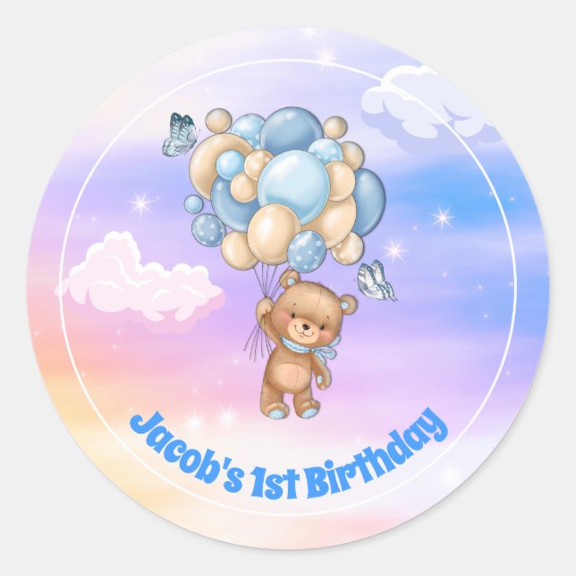 Teddy Bear 1st Birthday Classic Round Sticker (Front)