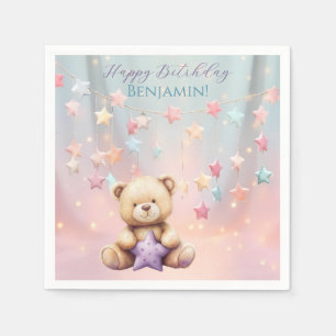 Teddy Bear 1st Birthday Colourful Balloons Napkin