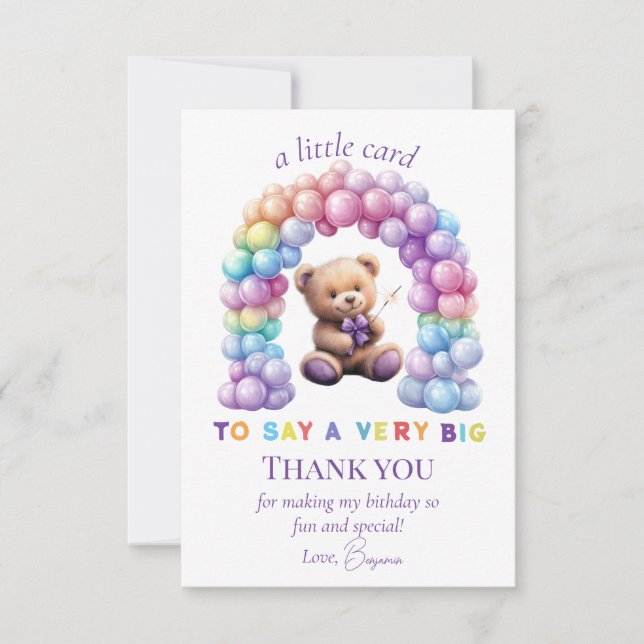 Teddy Bear 1st Birthday Colourful Balloons Thank You Card (Front)