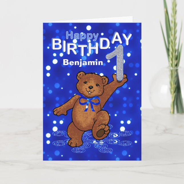 Teddy Bear 1st Birthday for Boy Card (Front)