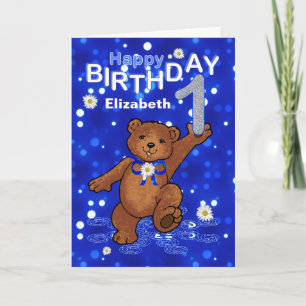 Teddy Bear 1st Birthday for Girl Card