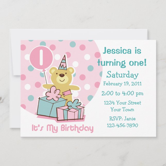 Teddy Bear 1st Birthday Invitation (Front)