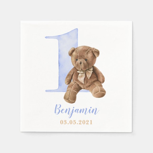 Teddy Bear 1st Birthday Napkins (Front)
