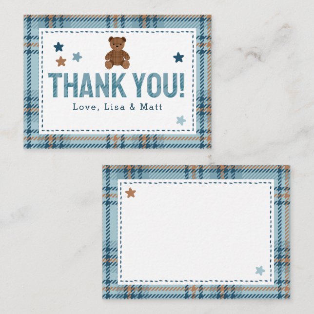 Teddy Bear 1st Birthday or Baby Shower Thank you Card (Front/Back)