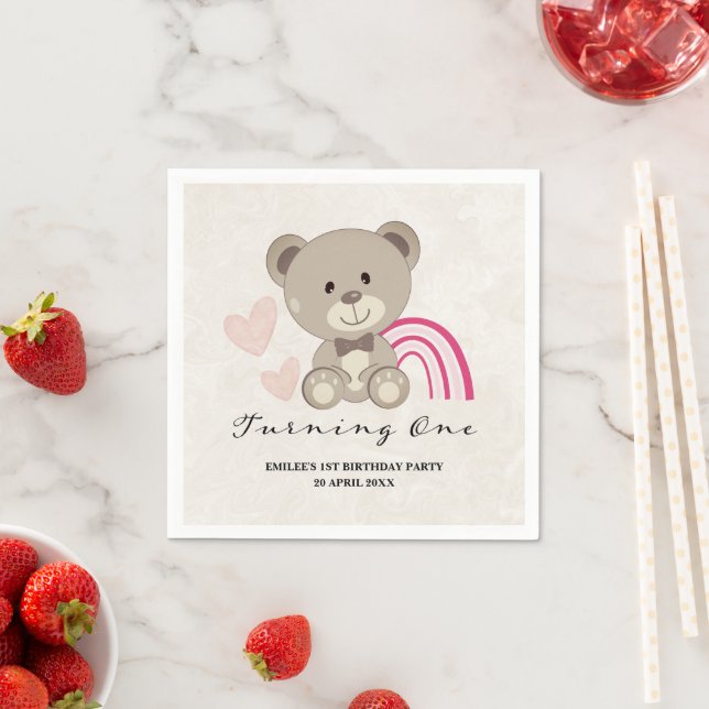 Teddy Bear 1st Birthday Pink Napkins (Insitu)