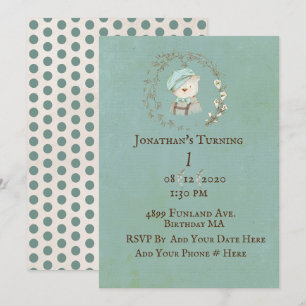 Teddy Bear 1st First Birthday Personalise Birthday Invitation