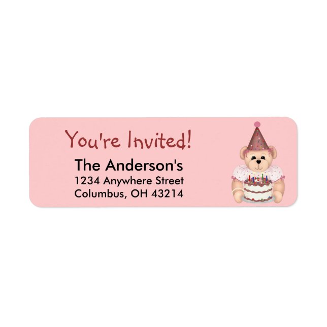 Teddy Bear 2 Birthday Party Address Labels (Front)
