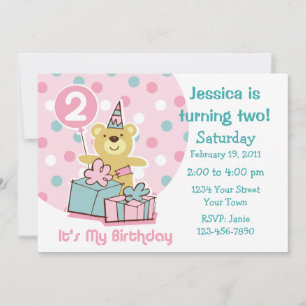 Teddy Bear 2nd Birthday Invitation