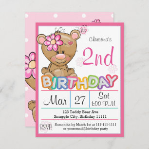 Teddy Bear 2nd Birthday Party Invitation