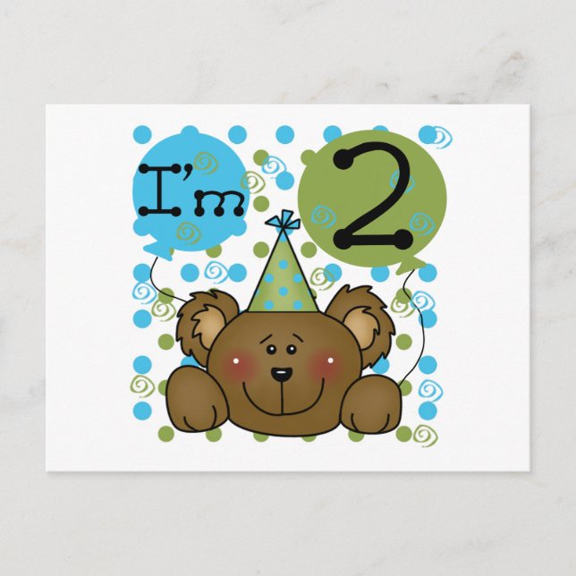 Teddy Bear 2nd Birthday Tshirts and Gifts Postcard (Front)