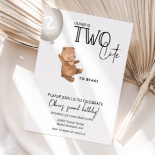 Teddy bear 2nd birthday TWO cute to bear Invitation
