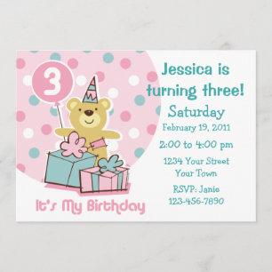 Teddy Bear 3rd Birthday Invitation
